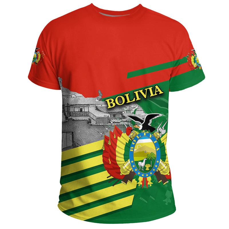 Bolivia Flag 3D Printing Sports T-shirt Bolivian Summer Outdoor Outdoor Casual Bolivia National Emblem Graphic Tee Shirts 2024