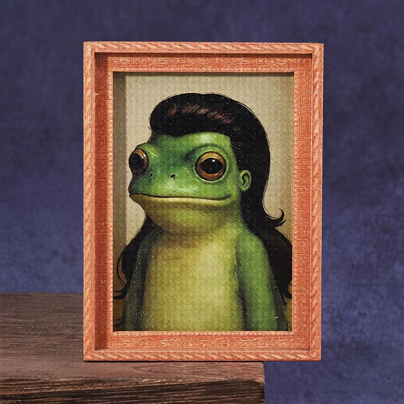 Funny Fridge Magnet Frog Refrigerator Sticker Wood Artistic Photo Framed Creative Frog Small Magnets Decoration