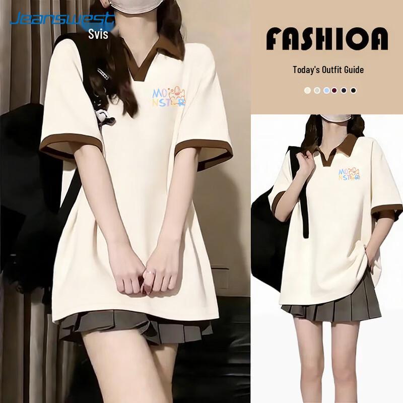 Jeanswest Women s Color-Block Cotton Polo T-Shirt XL