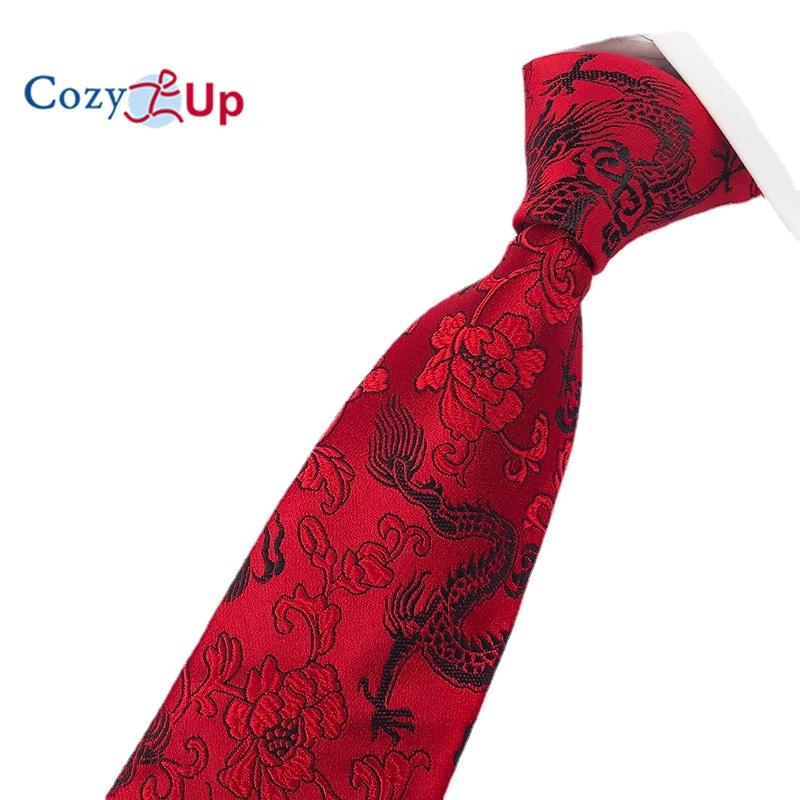 Cozy Up Men Tie Groom Best Man Chinese Dragon Pattern Casual and Fashionable 146x8x3.5cm