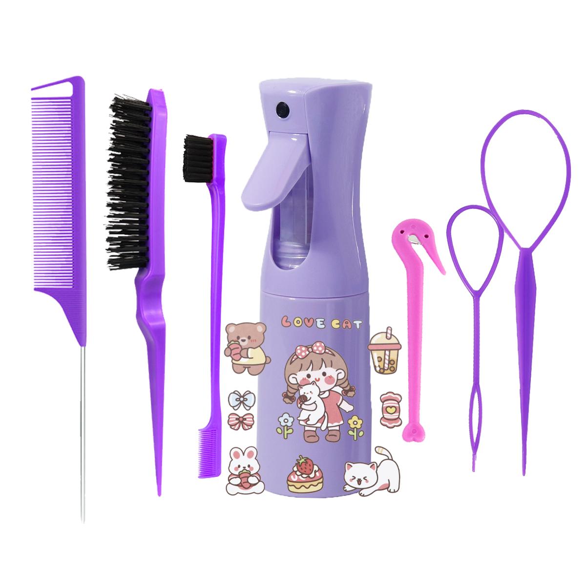 

Набор для парикмахерского искусства из 7 предметов, оснащенный распылителем, щеточкой для краев, средством для снятия резинок для волос, DIY мультяшной наклейкой, Специально для париков из натуральных волос