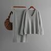 Fashion Wind V Neck Loose Knitting Sweater Skirt Suit V-Neck Sweater and Skirt Set