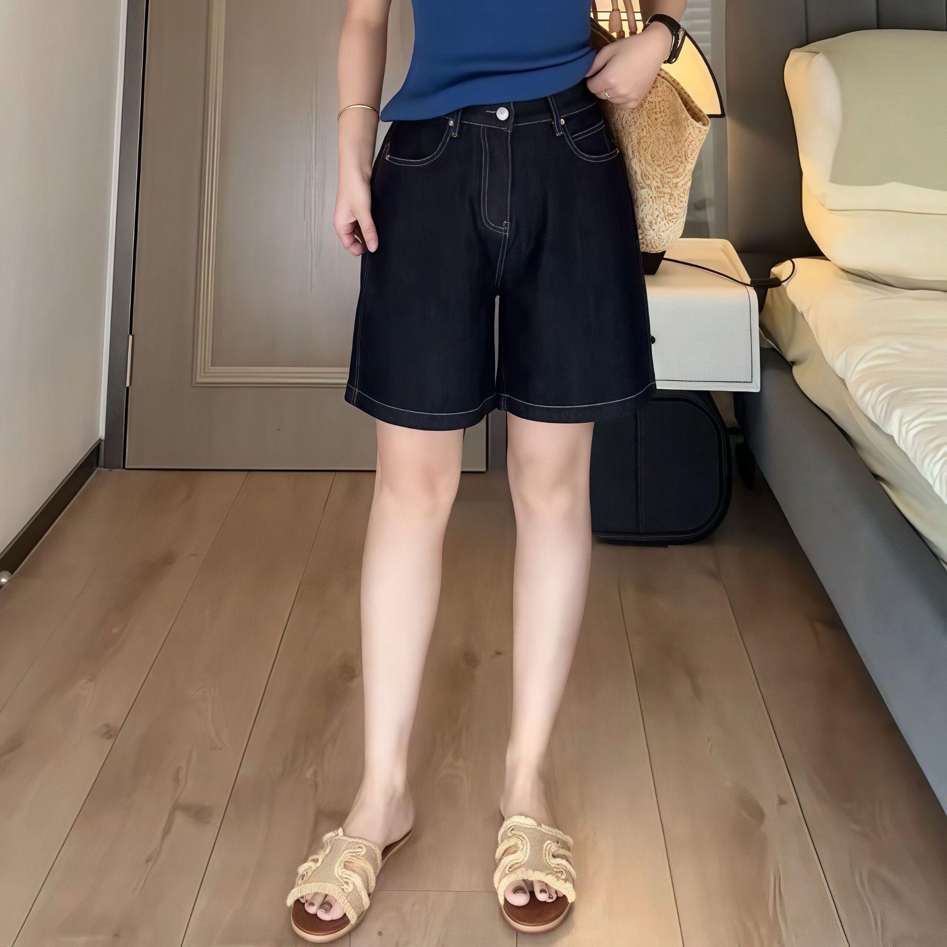 

Women s Versatile Deep Blue Denim Shorts - Summer 2026 Thin Style, Plus Size, Loose Slimming Fit 5XL глибокий/синій