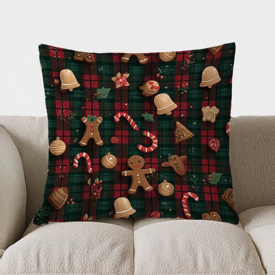 Home Decor Christmas Wreath With Birds And Gifts Pillow Pattern Cushion Cover Suitable For Sofa Bedroom Car Pillow Cover