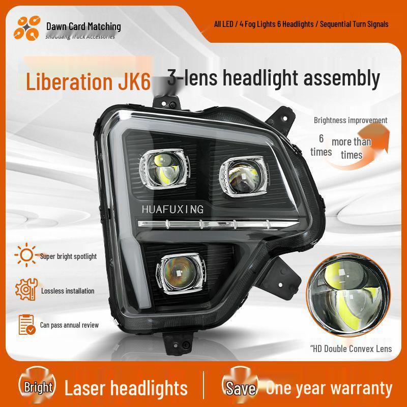 Qingdao Jiefang JK6 Super Bright LED Headlight Assembly with Three-Lens Laser & Flowing Water Effect Right 46 Far