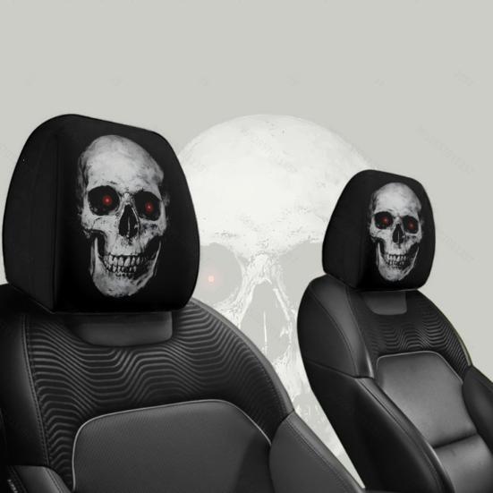 Funny Cartoon Car Headrest Covers, Universal Breathable Elastic Seat Neck Pillow Protector, Humor Spooky Auto Interior Decor for Most Vehicles