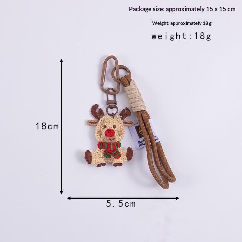 Lovely Weave Christmas Pendant Elk Cartoon Santa Claus Keychain Bag Pendant Charm New Year Gift Christmas Keyring Accessories