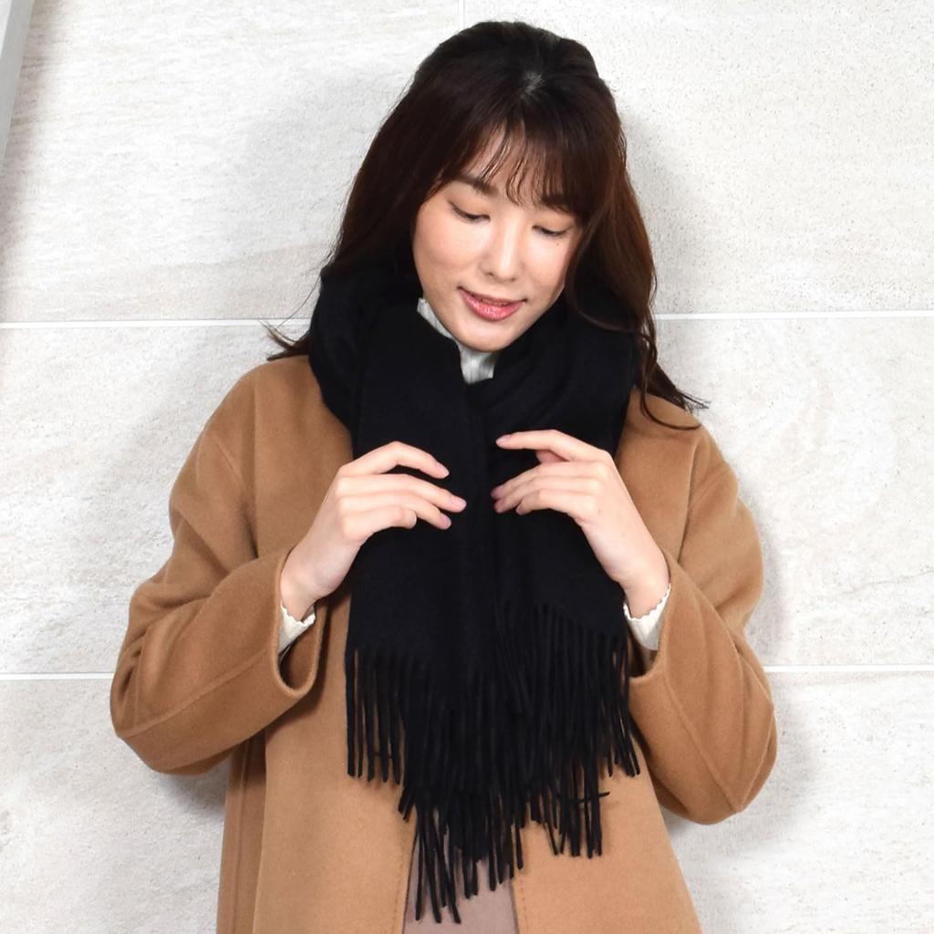 Cashmere Stole Box Solid Color Black [HHayashiguchi] 100% [Gift Wrapped] [Gift Included] Large, Thick, (CS0077) 1.