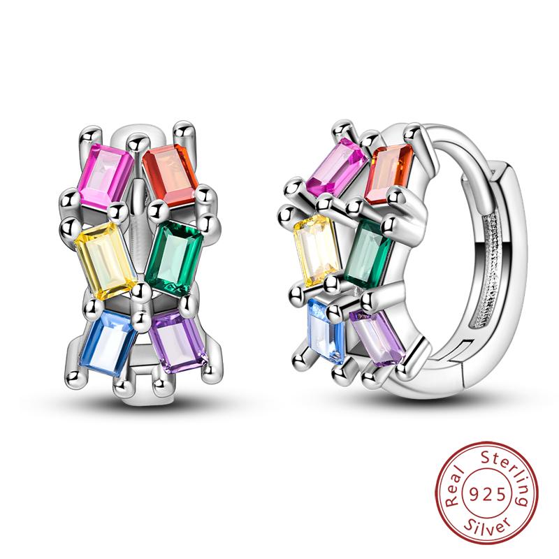 New 925 Sterling Silver Hope Rainbow Flower Earrings For Women Sparkling Colored Zircon Star Koi Earrings Party Jewelry