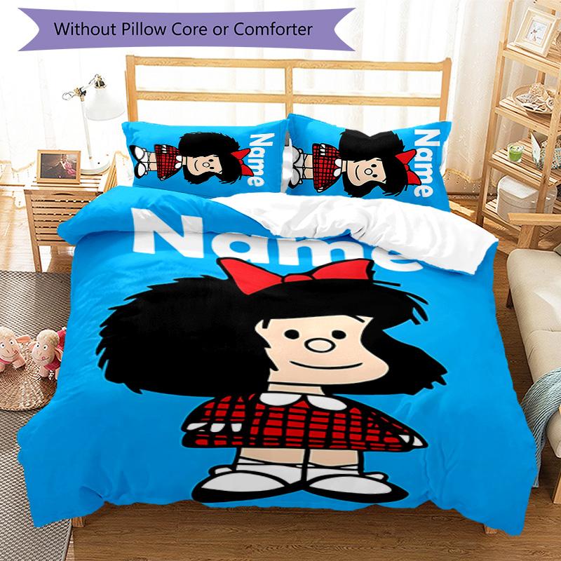 3pcs Mafalda2 Cover Set - Personalized Name, HD Printed Bedding with 1 Cover and 2 Pillowcases - Perfect for Home Decor, Easy Care