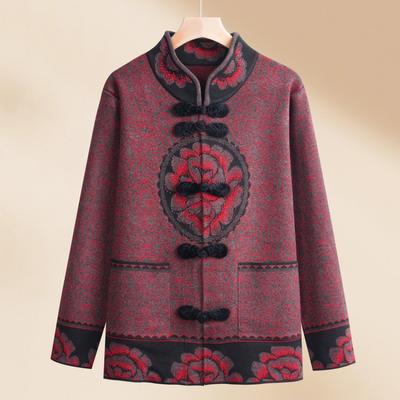 Mittleren Alters Mutter Frühling und Herbst Samt Neujahrs-Oberteil Ältere Großmutter Frühling Damen Strickpullover Chinesisches Neujahrs-Jacke