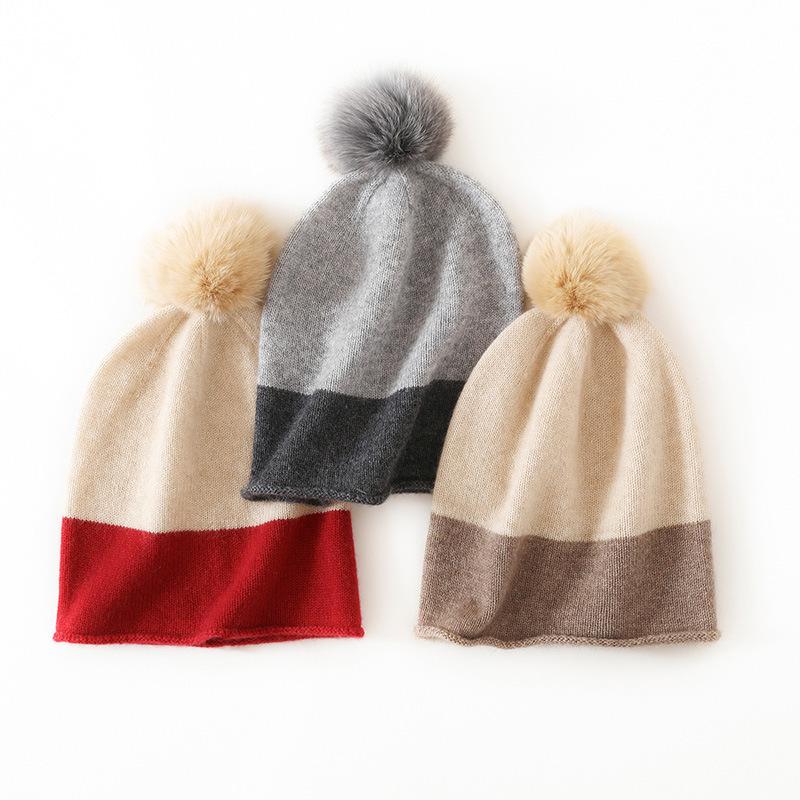 Women's High-End Cashmere Knit Pom-Pom Hat - 2025 Autumn/Winter Collection