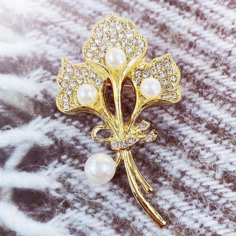 Light Luxury Plant Flower Rhinestone Pearl Brooch For Women Clothing Coat Accessories Gifts