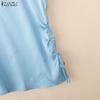 ZANZEA Womens Casual V-Neck Solid Color Drawstring Hem Loose Short Sleeve Blouse