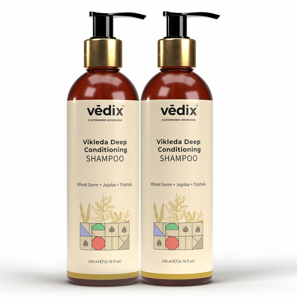 Vedix Vikleda Shampoo Profondamente Nutriente Per Capelli Secchi | Shampoo Ayurvedico per Uomo e Donna | Confezione Combo | 200 ml*2