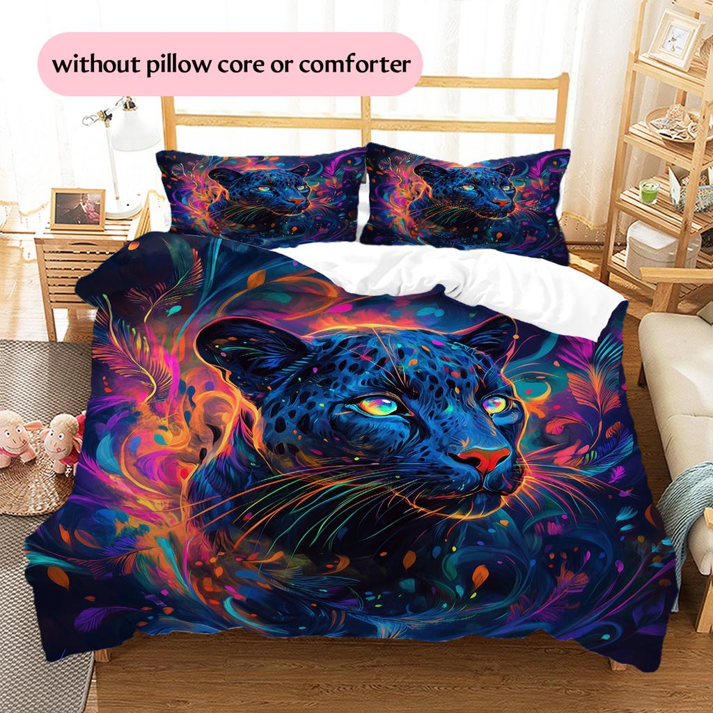 Colorful glowing leopard Pattern Bedding Quilt Set Quilt Cover Pillowcase Home Decoration Gift (1 * duvet cover + 2 * pillowcase, without core)