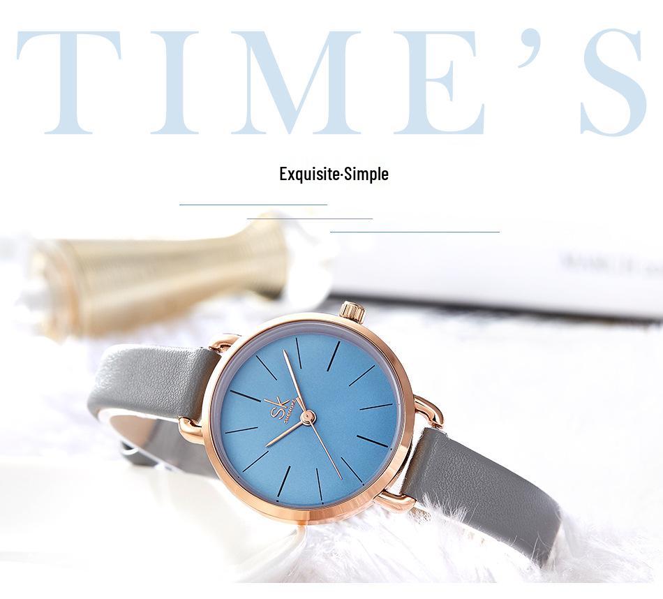 SK Women's Quartz Simple Leather Strap Waterproof Student Wristwatch 8021