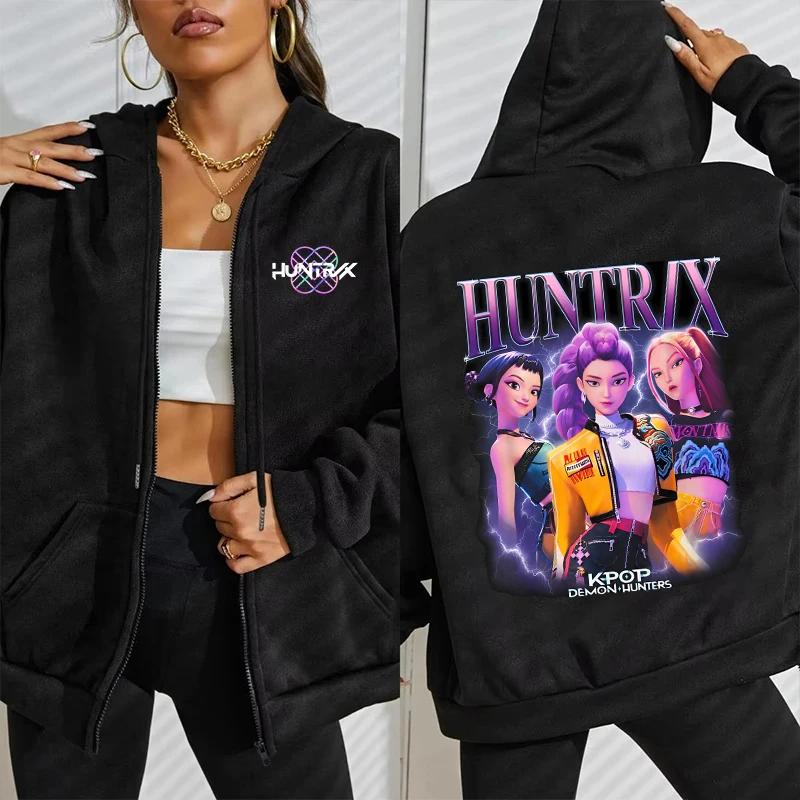 Hot Kpop Demon Hunters Printed Hoodies Hip-hop Zipper Hoodies Autumn Winter Streetwear Sweatshirt Women Men Long Sleeve Zip Coat