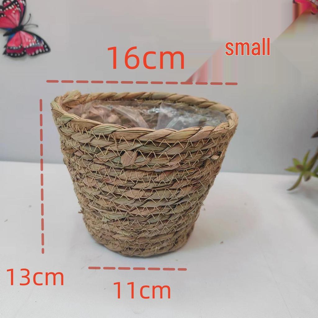 Nordic Seagrass Woven Flower Pot - Little Bear Hug Design for Simple Living Room Decor