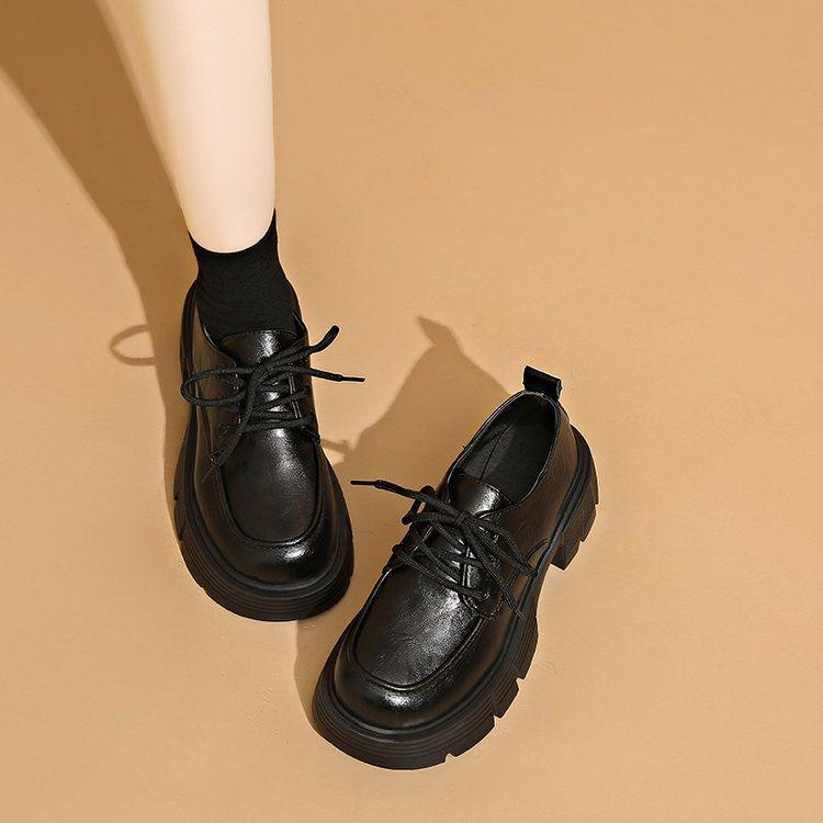 Dámské mokasíny v britském stylu z černé kůže - Zimní, sametově podšité, hřejivé, silná podrážka