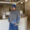 Unisex Oversized Kapuzen-Strickjacke mit floralem Jacquard Leichter kuscheliger Pullover Winter Alltagsbekleidung