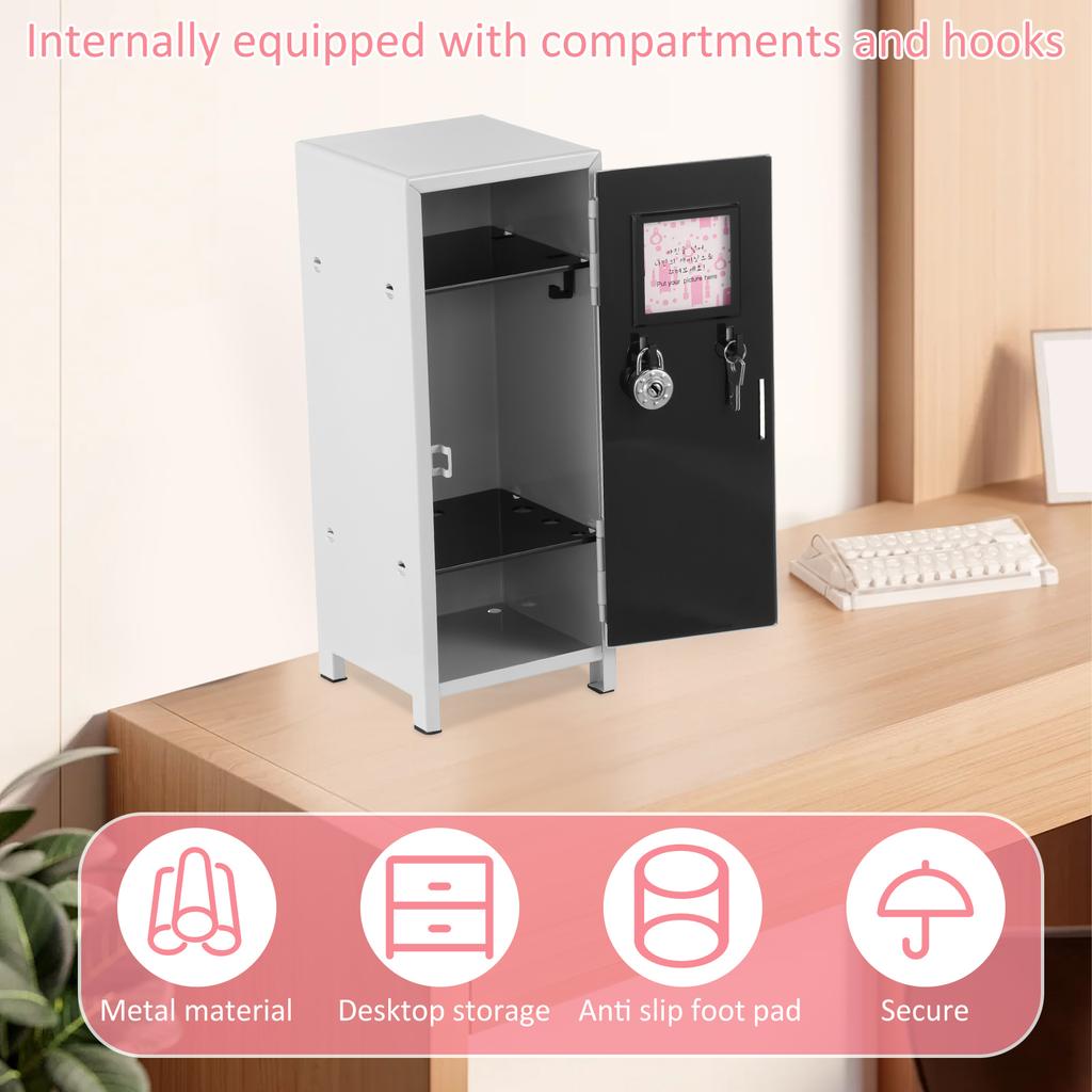 Mini Spind mit Schloss und Schlüssel Rostfreies Metall Kleiner Spind Praktischer Aufbewahrungsschrank für Zuhause Schreibtisch-Organizer