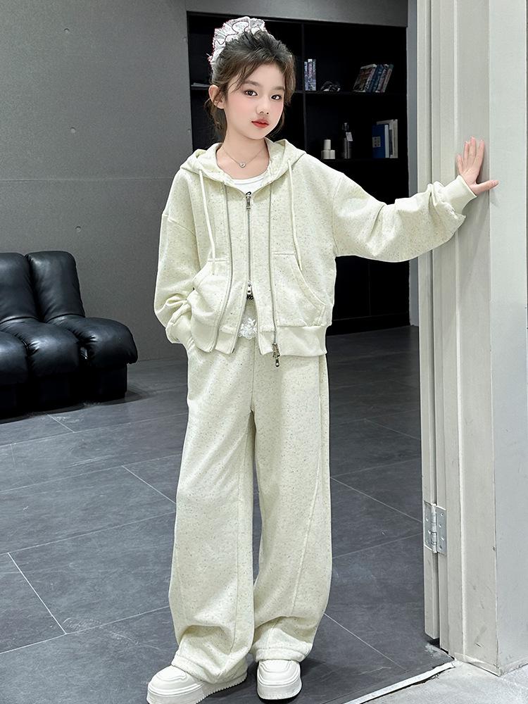 Girls' Fashionable 2025 Autumn Hooded Jacket & Pants Two-Piece Set