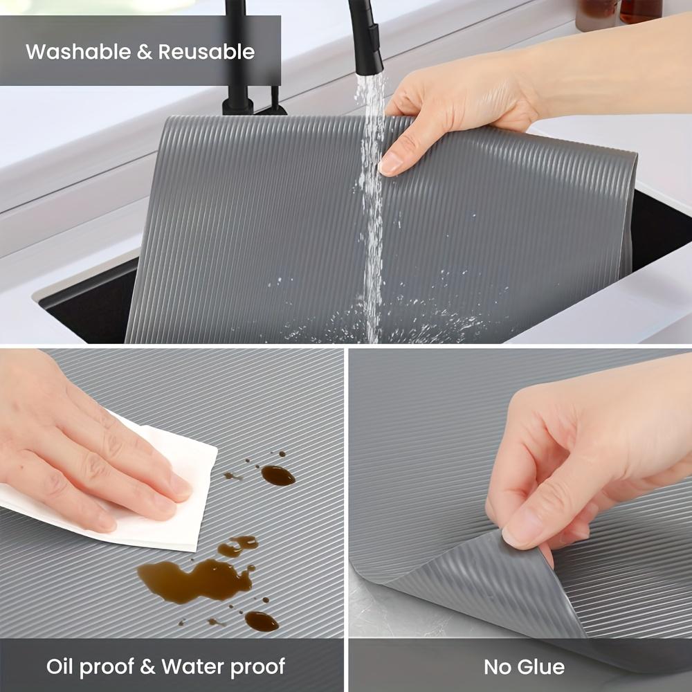 1pc Gray EVA Thickened Rib Drawer Mat - Durable, Non-Slip, Clear Plastic Shelf Liner for Kitchen Drawers, Desk, and Table Organization