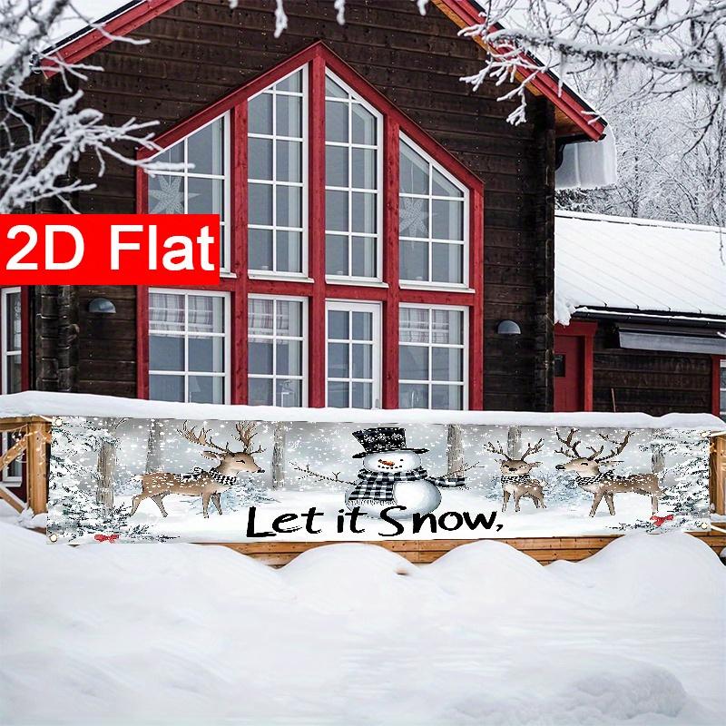Let It Snow Snowman Banner, Winter Holiday Celebration Design, Polyester Outdoor Garden Porch Fence Wall Christmas New Year Party Decoration