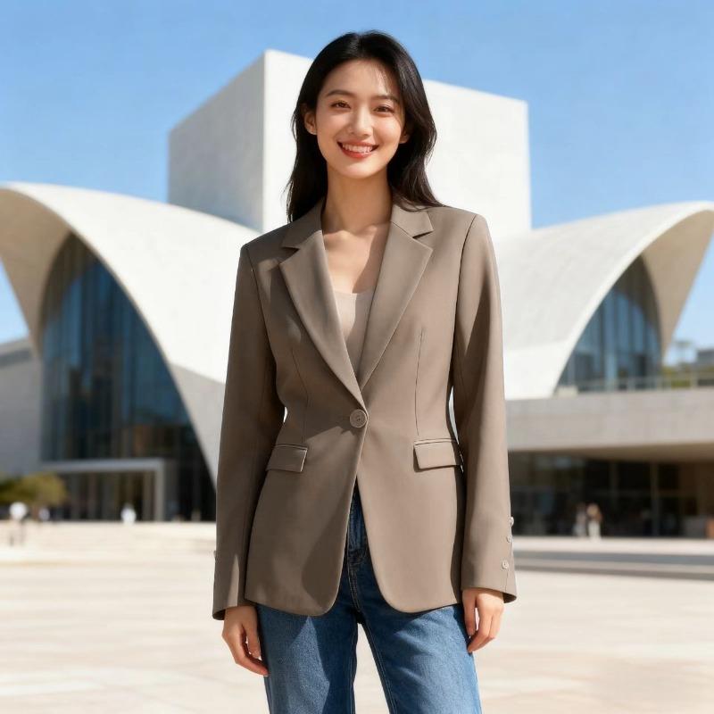 Spring Autumn Loose Casual Solid Blazers Women Long Sleeve Simple All-match Cardigan Top Coat Jacket Outwear