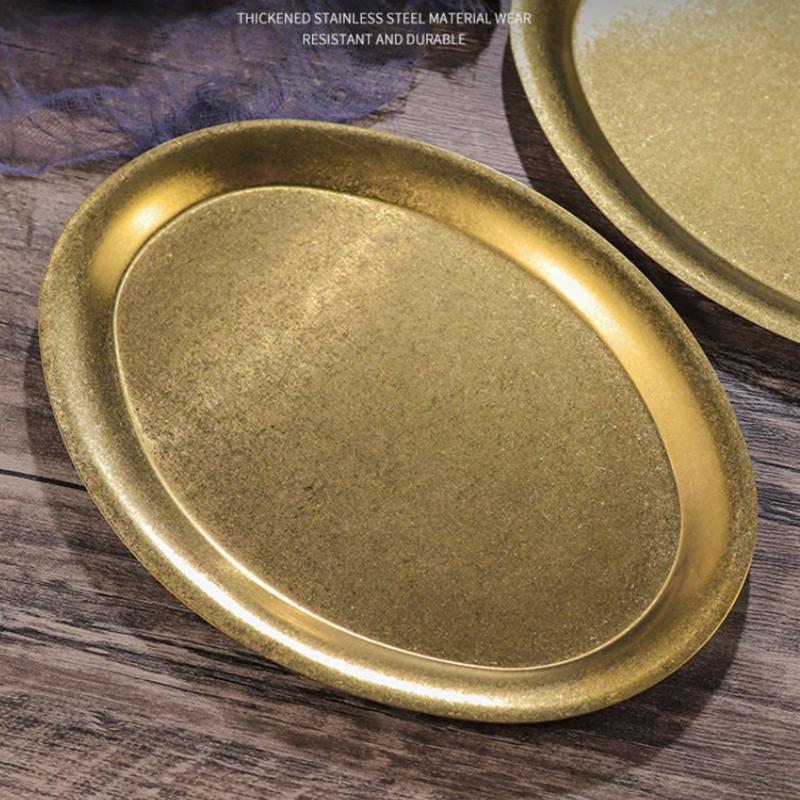 Stainless Steel Oval Vegetable Dish Food Grade Undivided Serving Plate for Curry Salad Home Use