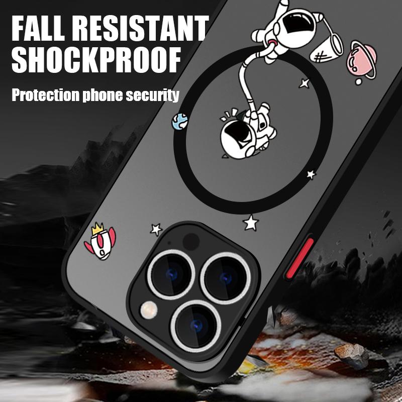 Magnetic Cute Astronaut Pattern Phone Case For iPhone 17 15 16 Pro Max 14 13 Pro 17 For Magsafe Wireless Charge Soft Edge Cover