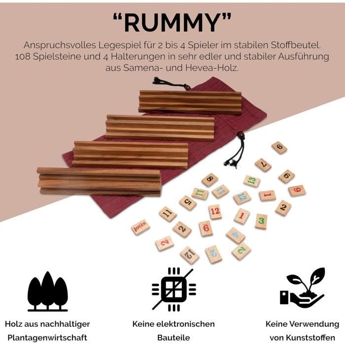 Jeu de société - logoplay rummy - 108 pièces - supports en bois - pour 2 à 4 joueurs