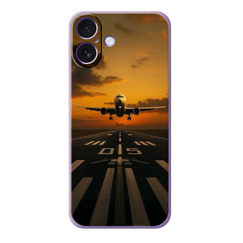 For iPhone 17 Case Airplane Pattern Printing Straight Edge TPU Phone Back Cover