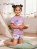Malwee Girls' Summer Home Outfit: Cute European & American Style Round Neck T-shirt Set