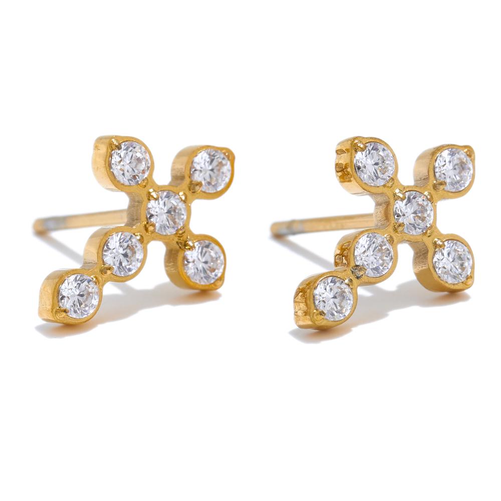 Yhpup Delicate Shiny Cubic Zirconia Cross Small Stud Earrings for Office Ladies Stainless Steel Trendy Chic Jewelry Waterproof