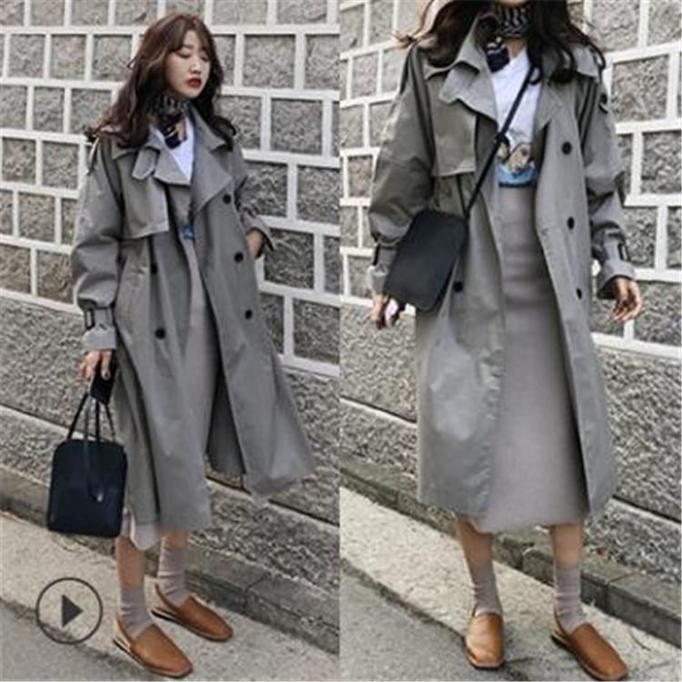 Fashion Fall Winter Casual Cotton Trench Coat with Sashes Oversize Vintage Long Coats Overcoats