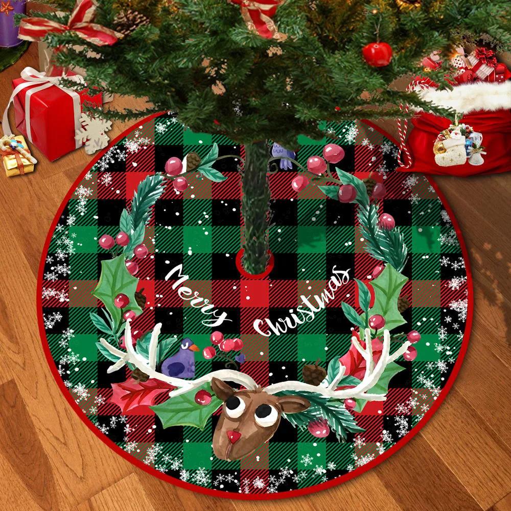 

Christmas Tree Skirt Rug Red Xmas Carpets Santa Snowflake Decor Foot Cover Mat Base for Holiday Home Party Decoration 40X40cm-16x16in