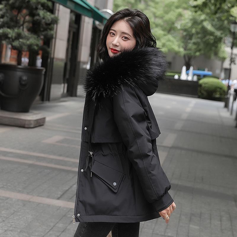Winter Clothes New Cotton-padded Jacket Girls' Long Style Plus Velvet Leather Pie To Overcome Small Size Cotton-padded Coat.