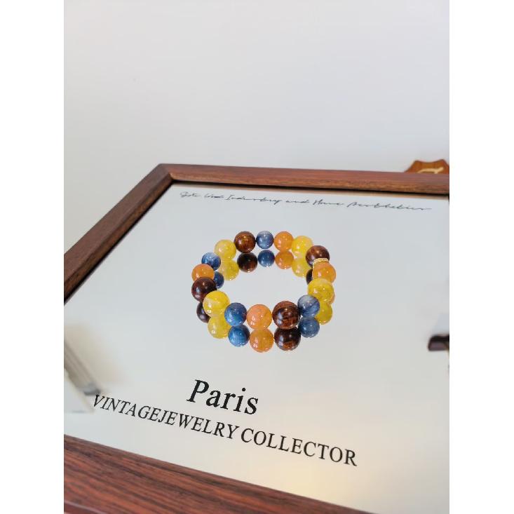 

Natural Crystal Original Design Bracelet with Yellow Rutilated Quartz, Brazilian Blue Crystal, and Yellow Rosewood for Wealth and Fortune, High-End as Shown in the Figure