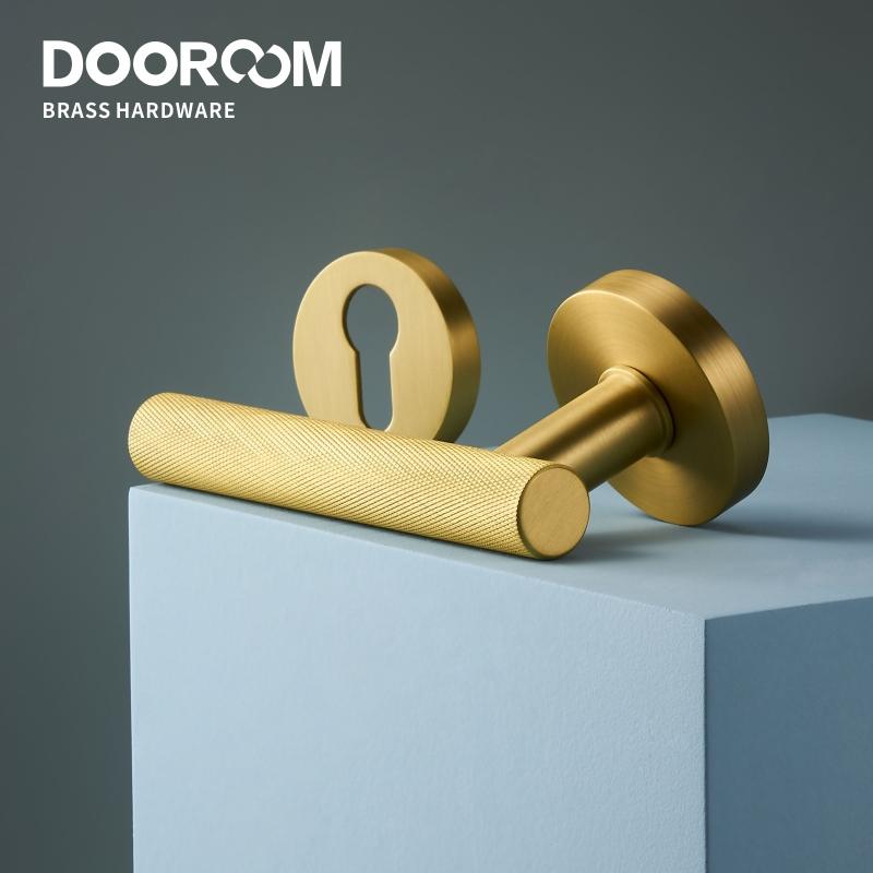DOOROOM Brass Knurled Thumb Turn Key Latch Lever Handle Cylinder Key Escutcheon Passage Room Lock