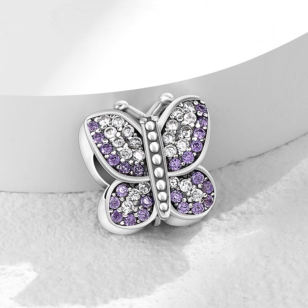 Spring Series Butterfly Pendant Clip Beads Earrings 925Silver Colored Inlaid Stone Fit Exquisite Bracelet Women DIY Jewelry Charm
