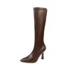 Small white leather boots children 2024 new thin boots long boots but knee high heel medium boots pointed head