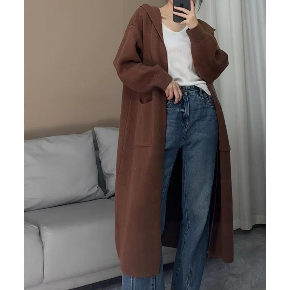 YYFS Women's Fashion Casual Fall Winter Solid Color Print Long Sleeve Hooded Tops Women's Clothing Woolen Knitwear Sweaters
