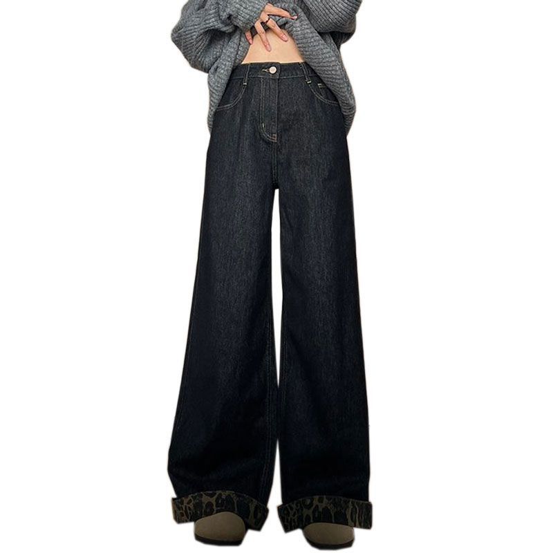 Fashionable Comfortable Black Wide-legged Jeans Women's Thin High-waisted Skinny Loose Drapey Straight Trousers Jeans for Women Long Denim Pants