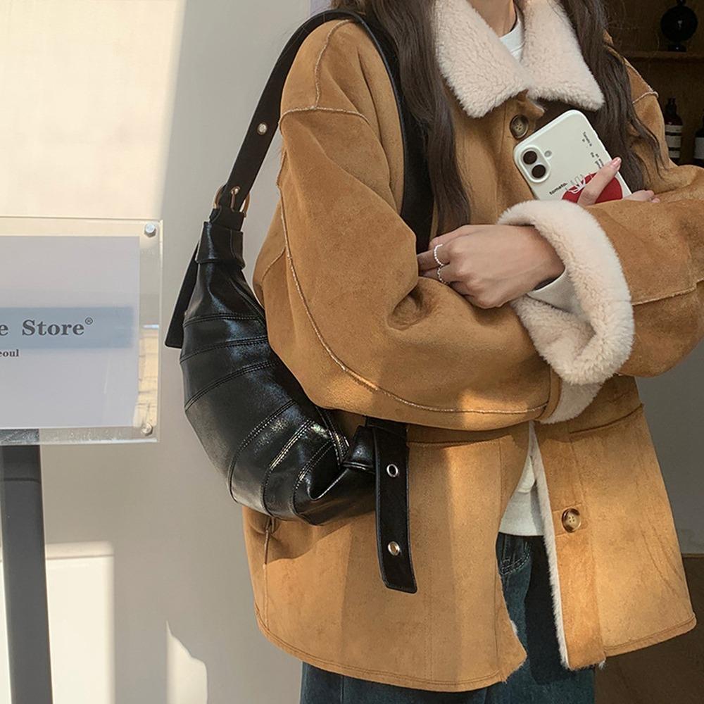 

Черная сумка-круассан через плечо Маленькая сумка-упаковка Сумка кроссбоди Милая сумка-пельмень из ПУ Для улицы чёрный