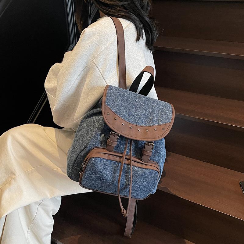 Новый джинсовый маленький рюкзак-чехол Японский и корейский простой повседневный рюкзак большой вместимости синий