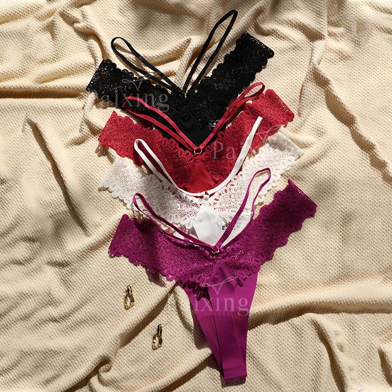 Elegantní dvojitý tenký pásek krajkový patchwork ledové hedvábí plus size tanga