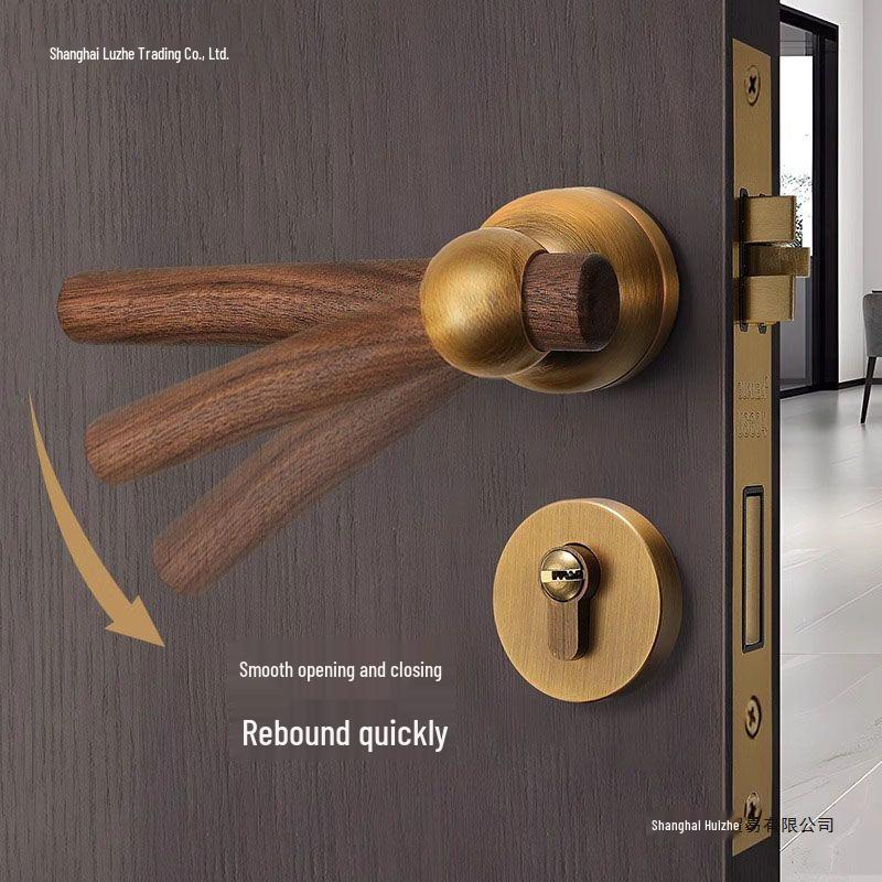 Chinese Style Minimalist Magnetic Walnut Wood Silent Bedroom Door Handle