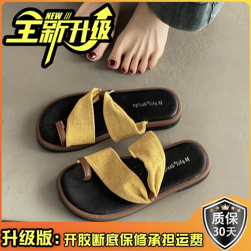 Skinny toe slippers women's outerwear 2025 new summer cross-wound sandals bohemian flip